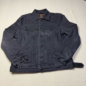 VTG Rock Revival Jacket Men Large Black Distressed Studded Embroidered Y2K Denim